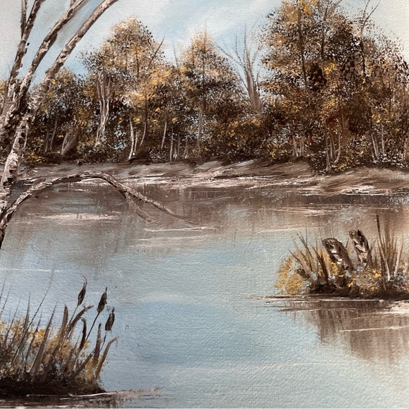 Scenic Landscape Canvas Art Vintage 90's Fredrix Frame Artist Signed Lake Nature - Picture 4 of 8